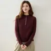 Estilo Otoño e Invierno Cachemira para Mujer Dobladillo Enrollado Cuello Semi Abierto Botones Ajustado Capa Base Cárdigan Manga Larga Múltiples Botones Suéter Tejido