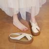 Pantuflas de cuña hueca Baotou para mujer para uso exterior 2025 verano nuevo estilo francés elegantes sandalias planas
