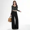 Pantalones de Pierna Ancha Traje Negro para Mujer Otoño 2025 Nuevo Gama Alta Cintura Alta Holgados Aspecto Adelgazante Versátil Rectos Casuales