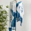 Bufanda Hecha a Mano Tie-Dye Índigo Nueva de Otoño Bufanda Tie-Dye de Yunnan Dali Chal con Borlas Bufanda Exterior