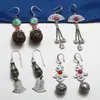 Aretes de Plata de Ley con Ónice Rojo del Sur, Jaspe, Jade, Abanico, Carácter Feliz, Cuentas de Madera, Estilo Étnico Antiguo Retro