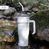 Taza para Coche con Asa de Gran Capacidad, Taza Térmica de Acero Inoxidable de Aspecto Elegante y Almacenamiento en Frío para Coche con Popote, Taza Doble Portátil para Beber