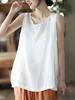 Camisola Nueva de Algodón y Lino para Verano Talla Grande que Cubre la Barriga 2025 Versátil Estilo Hong Kong Estilo Extranjero Reductor de Edad Ropa para Mujer para Usar por Dentro y por Fuera