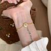 Nova Pulseira Escovada com Diamantes Brilhantes Cor de Ovo de Pombo Simples Versátil Estilo Retrô de Tribunal Feminino Pulseira Retrátil Transmissão ao Vivo