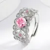 Anillo de Piedra Preciosa de Color Diamante Rosa de Venta Caliente Transfronterizo para Mujer, Anillo Abierto Ajustable de Circonita, No se Desvanece, Anillo de Lujo Ligero y Sencillo