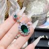 Camellia Estilo Corte Europeo y Americano Retro Hojas Huecas Anillo Pulsera Cristal Verde Diamante Completo Lujo Elegante Colgante Caibao