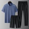 Conjunto de Tres Piezas Transpirable de Secado Rápido Camisa Polo con Cuello de Solapa Pantalones Casuales Transpirables de Seda de Hielo Traje Deportivo