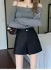 Shorts de couro up 2026 novos calças casuais de outono, cintura alta, modelador, soltos, versáteis, perna reta, perna larga, calças em A para usar como outerwear