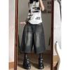 Jeans Retro Americanos Negros y Grises para Mujer, Nuevo Versátil de Verano Sueltos Talla Grande Pierna Ancha Rectos Cropped