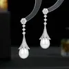 S925 Prata Agulha Francês Retro Elegante Elegante Estilo Tribunal Brincos Luz Luxo Alto Sentido Longo Rosto Modificado Gotas de Água