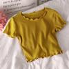 Camiseta de color liso que combina con todo para mujer, nueva camiseta de verano 2023 de corte entallado, diseño de nicho, top corto de encaje de manga corta, moda ins