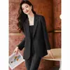 Blazer de botones cruzados con bolsillos para mujer, primavera y otoño, talla petite, atuendo profesional, traje de oficina de alta gama