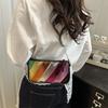 Bolso Cuadrado Pequeño con Raya Arcoíris de Color Contrastante para Mujer 2025 Otoño Nuevo Moda Coreana Bolso de Hombro con Cadena Empalmado Estilo Occidental Bolso Cruzado