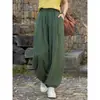 Pantalones de verano de algodón y lino para mujer, pantalones casuales estilo vintage, pantalones versátiles de corte recto con puño, pantalones tipo linterna de corte relajado