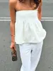 Moda Casual Sem Alças Europeia e Americana Transfronteiriça Nova Primavera/Verão 2026 Top com Franzido Cor Sólida Elegante Versátil para Trabalho e Lazer