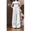 Pantalones Florales Azules de Pierna Ancha para Mujer, Novedad Otoño 2025 de Cintura Alta, Holgados, Adelgazantes, Casuales, Pantalones Yamamoto para Figuras Petite