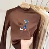 Camiseta de manga larga con cuello semi-alto, de forro polar de doble cara para otoño e invierno, cepillada para abrigar, perfecta como capa interior, linda para niñas pequeñas