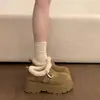 Sapatos Birkenstock com Sola Grossa, Aumentadores de Altura, Aveludados por Dentro, Espessos, Totalmente Fechados, Femininos, Novo Estilo 2026, Sapatos de Algodão com Pelo para Inverno, Botas de Neve, Mocassins