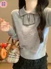 [Andy Rong] Lindo suéter de malha com gola alta em blocos de cor, linda blusa de manga longa estilo coreano, top curto feminino