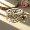 Pulsera de Perlas Barrocas Estilo Vacaciones Bohemio, Pulsera de Cuentas de Vidrio Semilla en Capas con Lazo de Nicho de Moda