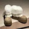 Botas de Nieve para Mujeres de Baja Estatura 2026 Nuevo Otoño Forradas de Terciopelo Cálido Zapatos de Algodón Aumentadores de Altura Botas de Piel Suela Gruesa Botas Cortas