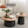 Mesa de centro de apartamento color crema, mesa de centro para sala de estar para espacios pequeños, mesa de centro redonda tipo Martini de hierro forjado simple y moderna para casa de huéspedes