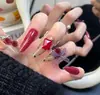 Parche de uñas francesas de alta calidad con diseño de explosión, con diamantes de imitación para llevar a mano, acabado con 30 piezas extraíbles.