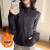 Chamarra Polar de Doble Cara con Cuello Alto K1887 para Mujer, Otoño e Invierno, Engrosada, Corte Entallado, Cálida, Sudadera de Manga Larga