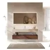 Gabinete de Baño Inteligente de Roble y Nogal de Lujo Ligero con Lavabo Integrado de Cerámica sin Costuras y Encimera Juego de Baño