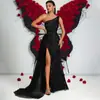 Vestido de Noche Europeo y Americano de Lujo Ligero con un Hombro Descubierto y Escote Bardot, Abertura de Malla, Vestido de Banquete con Lazo al Por Mayor Personalización