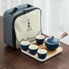 Infusor de Chá para Preguiçosos em Cerâmica Barro Preto Conjunto Automático de Chá Conjunto Pequeno Pote Portátil de Viagem com Alça Lateral Bandeja de Chá Chá Gongfu