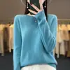 Suéter 100% Lã Pura para Mulheres, Novo Estilo Outono e Inverno, Cor Sólida, Suéter de Tricô Simples Pulôver, Top Base Soltinho, Versátil