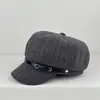 Otoño/Invierno Nuevo Sombrero Octagonal Rayado Estilo Retro Japonés Británico para Mujer Gorra de Periodista Versátil que Adelgaza el Rostro Sombrero de Artista de Moda