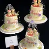 14.02 Dia dos Namorados Urso Sentado Decoração de Bolo Ornamento Guarda-chuva Pequeno Transparente Casal Confissão Decoração de Confeitaria de Feriado