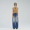 Pantalones Largos de Mezclilla de Algodón con Pierna Curva Moda Francesa para Mujer Lavados Personalidad Sueltos Frescos Pierna Ancha Cuatro Estaciones Pantalones de Mezclilla Largo hasta el Piso Producto Nuevo