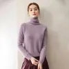 Suéter de Cashmere Espesso Novo Outono e Inverno Feminino Gola Alta Bainha Dobrada Tricô Solto Camada Interna Cor Sólida Camada Base