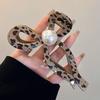 Presilha de Cabelo Vintage Leopardo Laço Pérola Grande Mordedor Presilha de Cabelo Feminina 2024 Novo Clipe de Alto Padrão Acessórios de Cabelo