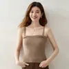 Top de Tirantes Tejido a Mano con Trenzas de Cachemira para Mujer, Suéter de Cuello Redondo, Corto, Casual, Versátil, Capa Base