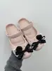 Lindos Tamancos de Laço de Pérola Estilo Ballet para Mulheres, Novo 2026 Primavera/Verão Externos com Solado Grosso e Bico Fechado Meio Chinelo