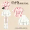 Conjunto de Falda Corta Estilo Coreano para Niñas Verano 2026, Conjunto de Dos Piezas de Moda para Niños Mayores Estilo Universitario