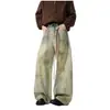 Jeans Masculino Americano Retro Tie-dye Desgastado Rasgado Escovado Moda Tendência Marca Calça Longa Casual Reta Solta