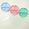 Prato de silicone infantil com compartimentos, tampa contra poeira com ventosa, conjunto garfo e colher, grau alimentício, utensílios para suplementos alimentares, transfronteiriço em estoque