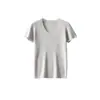 Ropa Hongmi/Versátil de Primavera y Verano Ajustada Manga Corta Elegante Camiseta de Punto Cuello en U Camiseta para Mujer