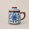 Taza de Oficina Flor de Loto Enrollable para Uso en Casa, Separación de Té y Agua, Taza de Té Kung Fu Personal con Tapa, Estilo Oficina Vintage
