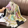 Lenço de Novo Estilo para Mulheres, Primavera e Outono, Lenço Longo de Seda para Combinar com Casaco, Lenço Longo de Cetim, Xale com uma Vibe Coreana
