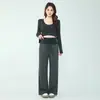 Pantalones de maternidad 2026 otoño e invierno, corte casual holgado con forro polar, elegantes pantalones a rayas adelgazantes para mujeres embarazadas, adecuados para usar al aire libre, hasta el suelo