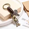 Llavero Punk Creativo de Aleación de Oso de Dibujos Animados para Hombre y Mujer, Pequeño Regalo, Vintage Tejido de Cuero Vacuno, Colgante para Llaves por Lote