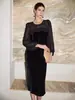 Vestido de Veludo de Seda para Mulheres 2026 Outono e Inverno Novo Estilo Manga Longa Gola Redonda Brilhante Diamante Solto Reto Seda de Amora Vestido
