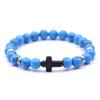 Pulsera cruzada de ágata transfronteriza europea y americana, pulsera de piedra ojo de tigre, pulsera de piedra volcánica, joyería de moda turquesa, pulsera esmerilada