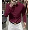 Camisa de outono nova importada de marca francesa para homens, corte slim, elástica, para negócios, sem rugas, com caimento fluido, camisa casual